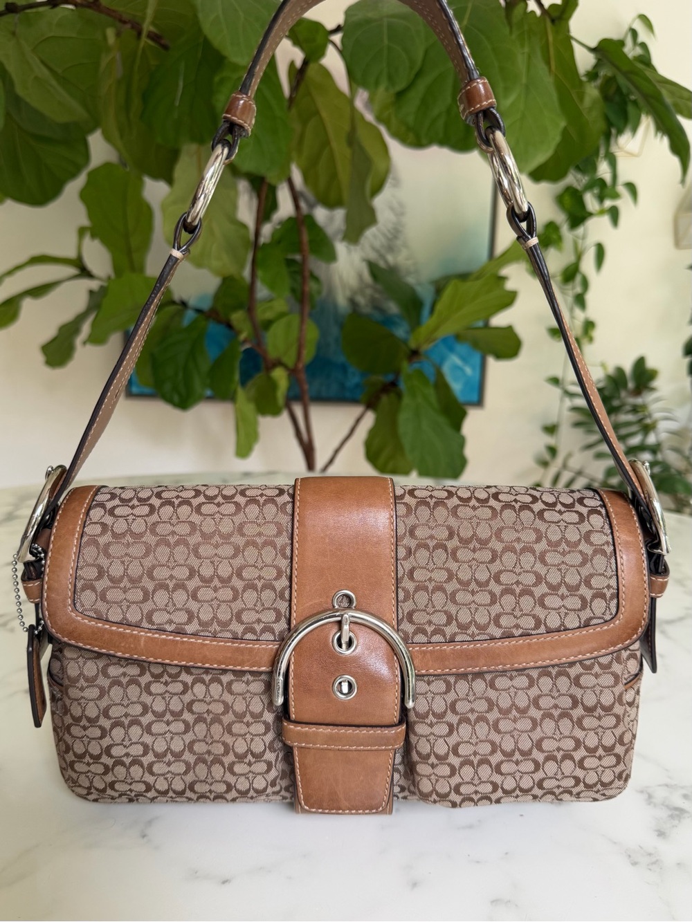 Coach Vintage Y2K Soho Signature Pocket Buckle Flap Shoulder Bag 1463 Khaki Tan
